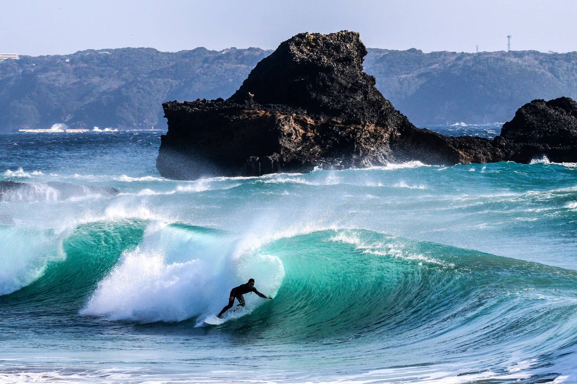 surfer on wave in Japan