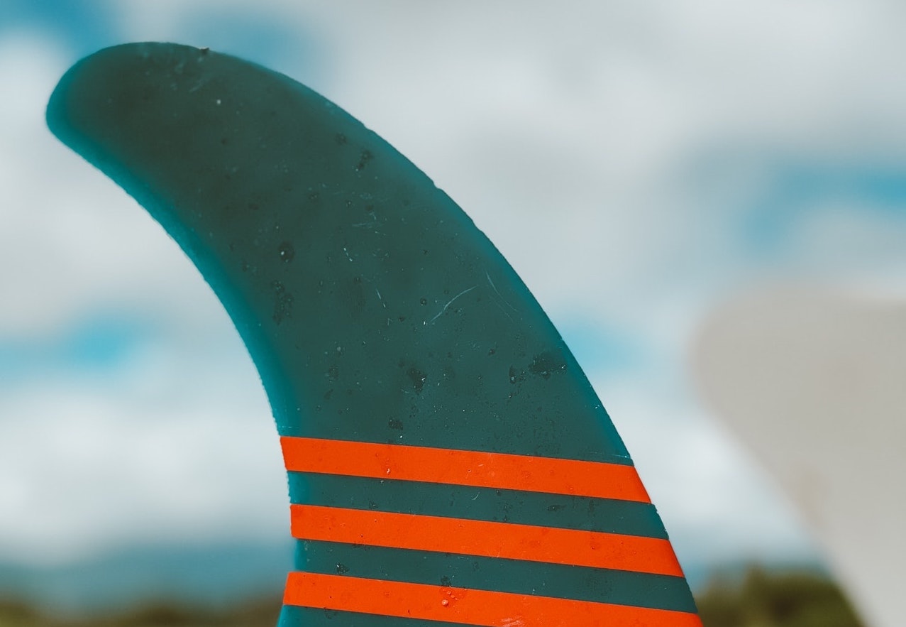 close-up of surfboard fin